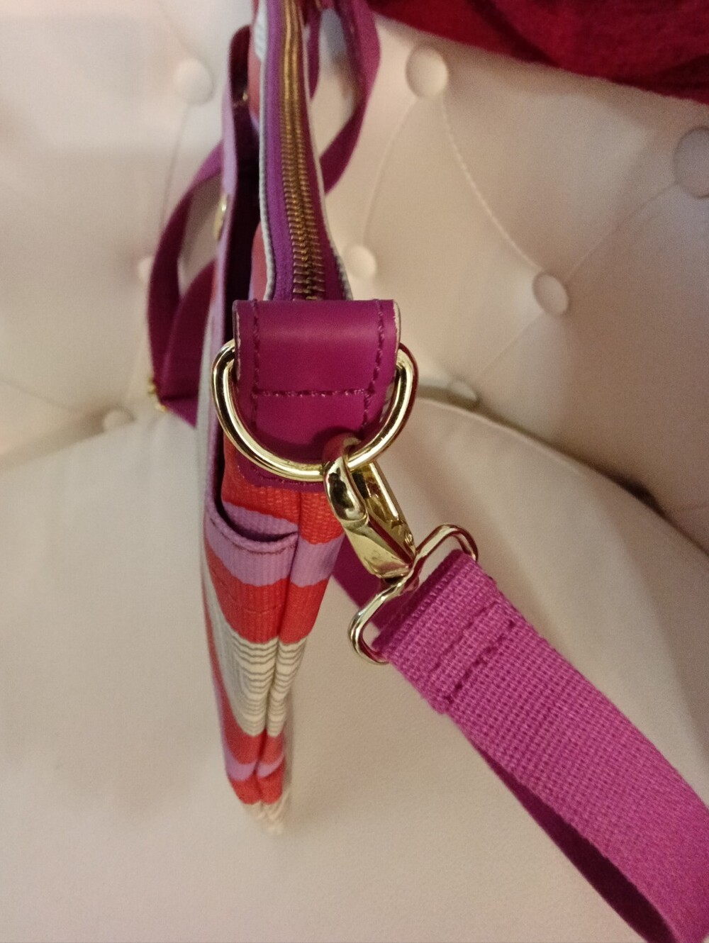 Fossil Striped Crossbody Shoulder Bag in Pink, Orange and Purple - Picture 7 of 11